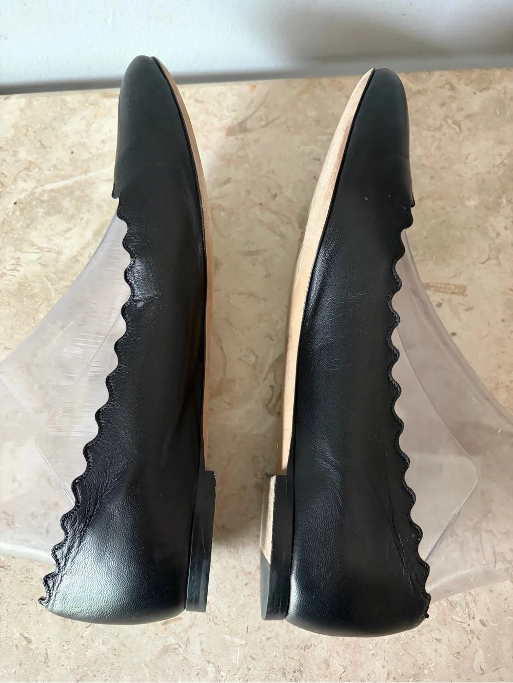 Chloé Lauren Scalloped Ballet Flat Chloe Black Leather Size 39 US 8.5 Designer